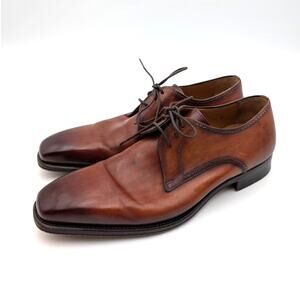 Magnanni Plain Toe Leather Derby Shoes Men's Cognac Leather Size US9M EU42